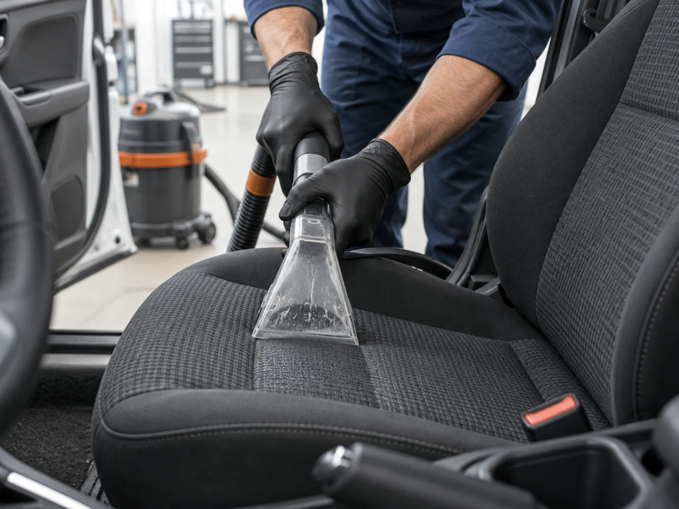 Polsterreinigung eines Autositzes mit einer Reinigungsdüse